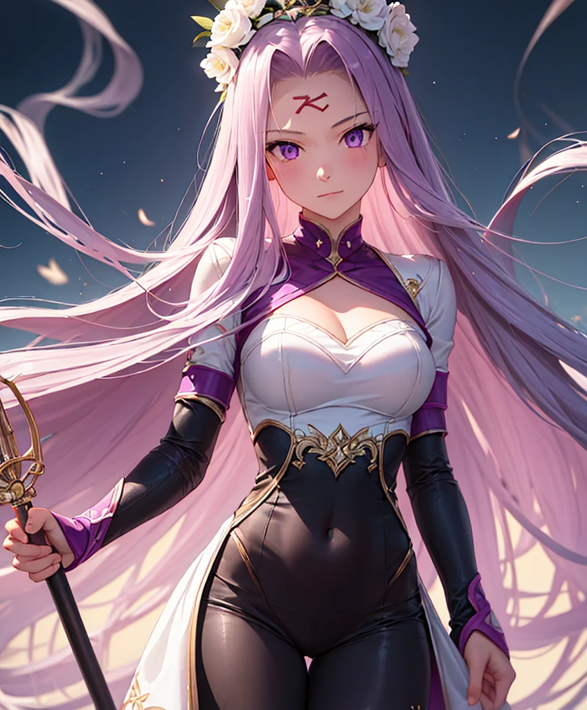 1girl, best quality, masterpiece, high resolution, solo, {white dress:1.40}, {short dress:1.20}, {medusa_fgo:1.15}, long_hair, purple_hair, very_long_hair, purple_eyes, breasts, big_breasts