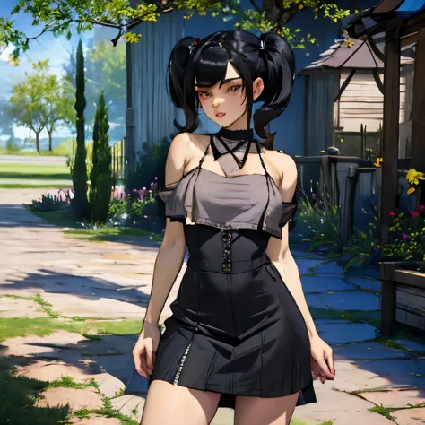 Woman ebony with twintails in park public