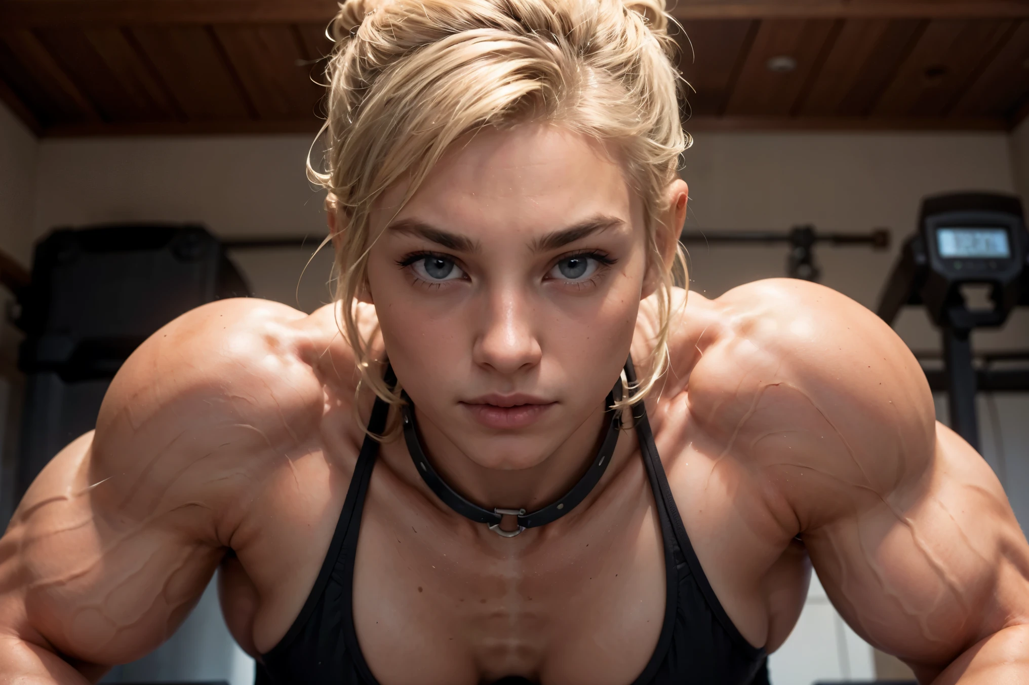 A woman with a big muscles posing for a picture - SeaArt AI