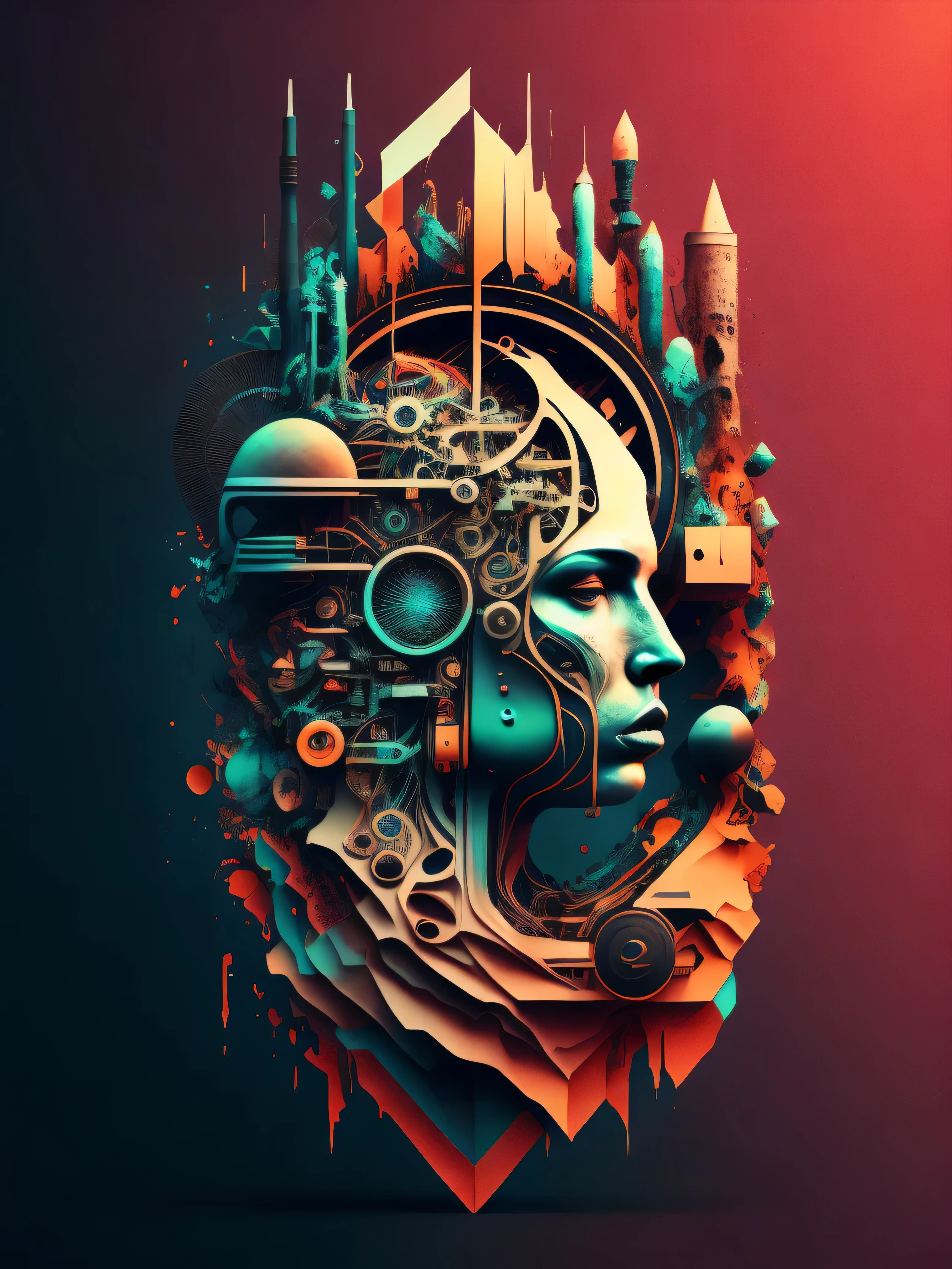 A stylized image of a person&#39;head with many equipment.