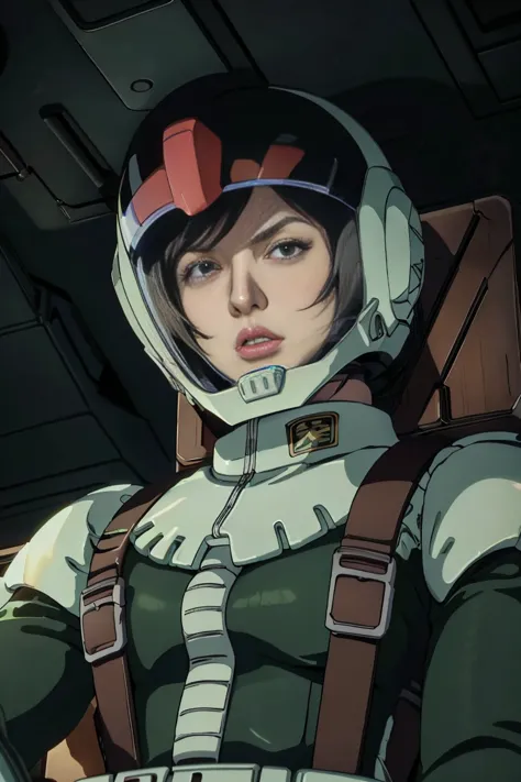 (((masterpiece,highest quality,In 8K,Super detailed,High resolution,anime style,absolutely))),Zeon female pilot sitting in the c...