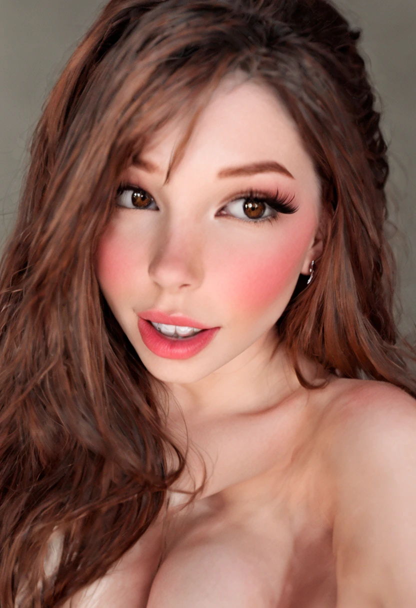 belle delphine, blank background, groping self, topless, playful - SeaArt AI