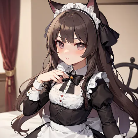 (masterpiece), best quality, absurdres, the face of a cute girl in a maid uniform with a pouting expresison, angry, neko, cat ea...