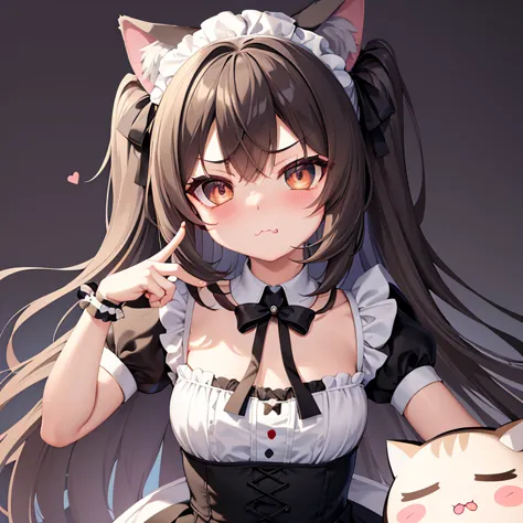 (masterpiece), best quality, absurdres, the face of a cute girl in a maid uniform with a pouting expresison, angry, neko, cat ea...