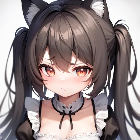 (masterpiece), best quality, absurdres, the face of a cute girl in a maid uniform with a pouting expresison, angry, neko, cat ea...