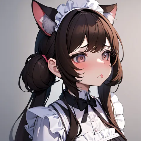 (masterpiece), best quality, absurdres, the face of a cute girl in a maid uniform with a pouting expresison, angry, neko, cat ea...