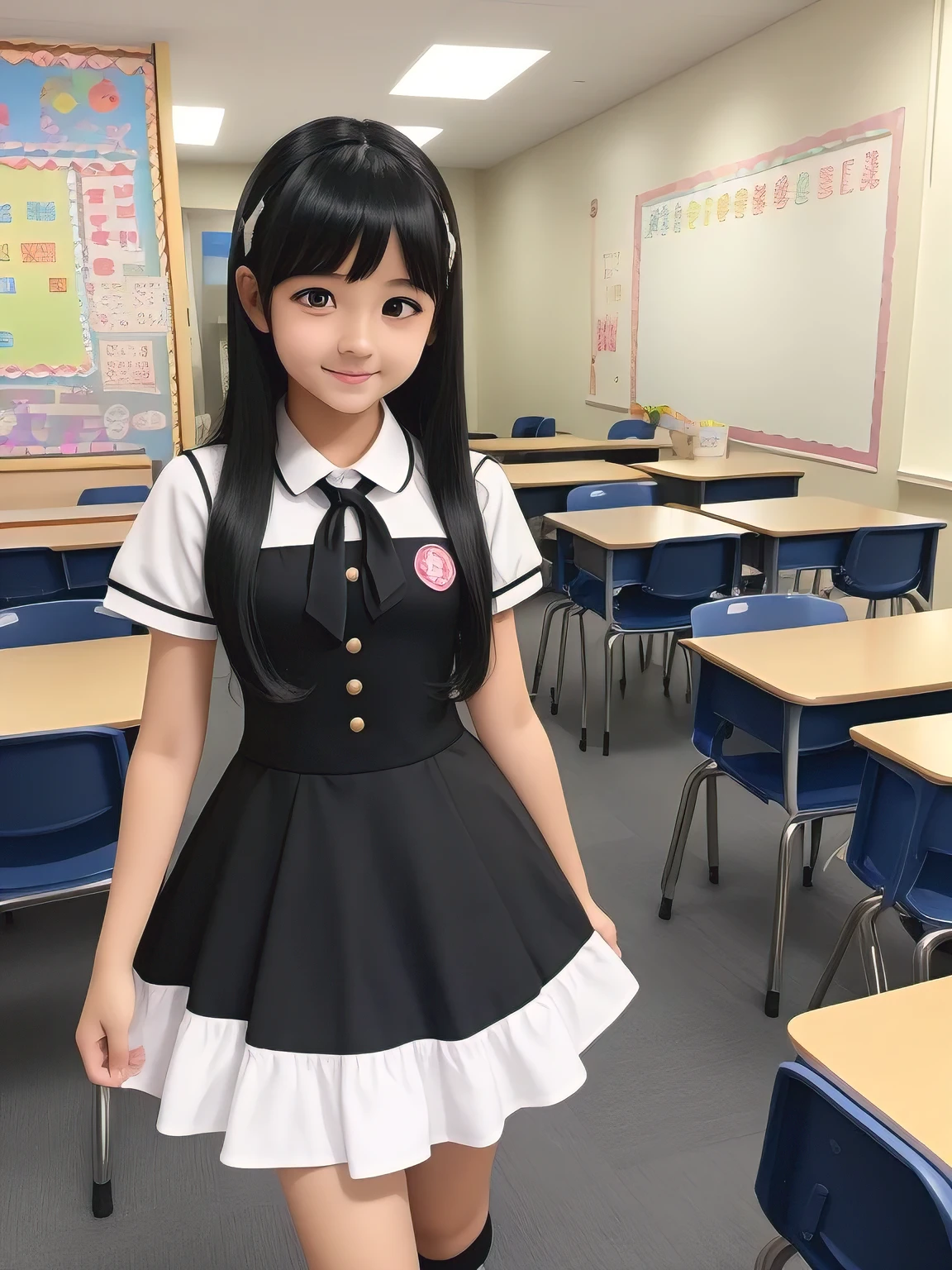 Arafed asian girl in a school uniform posing for a picture - SeaArt AI