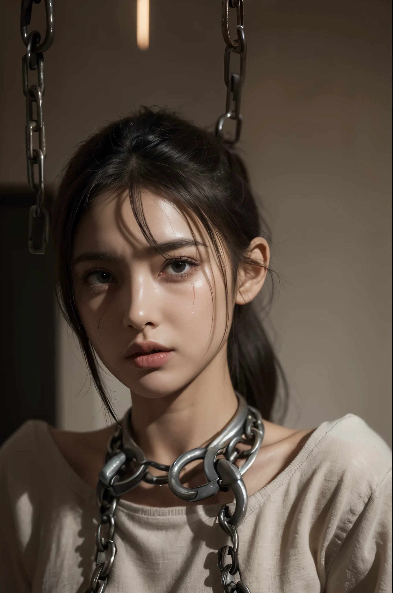 A woman with a chain around her neck and a necklace on her neck - SeaArt AI