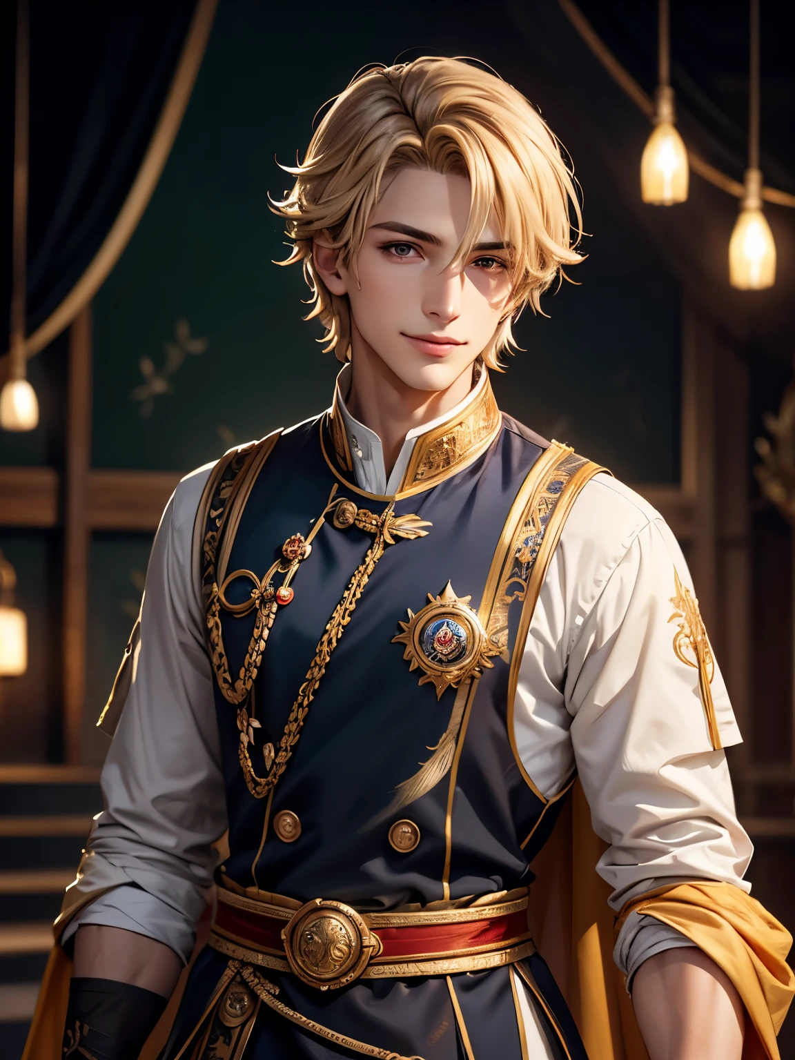 Nikolai has tanned skin, golden hair, shaved on one side and styled on the other, light brown eyes and slightly hooked nose, he has a beautiful face, &quot;outlined by the features of a fairy-tale prince&quot;. He is described as extremely charming, handsome and smiling, with dimples