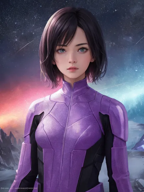 (highres, best quality:1.2), 1girl, upper body, masterpiece, nagato Yuki, standing, guardians of the Galaxy, solo, short hair, a...