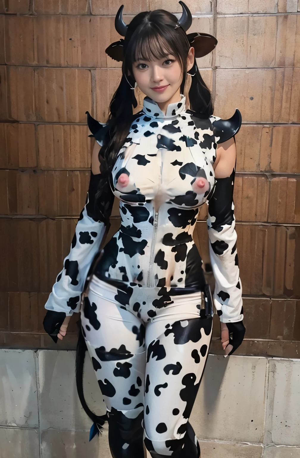 Araffe dressed in cow costume posing for a picture - SeaArt AI