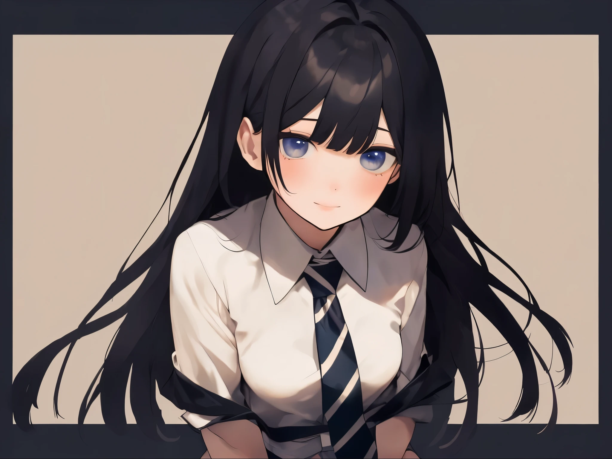 Anime girl with long black hair wearing a white shirt and tie - SeaArt AI