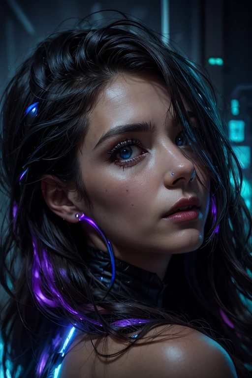 Dark and futuristic with everything embedded with circuitry