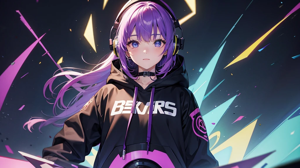 DJ girl purple hair headphones black hoodie