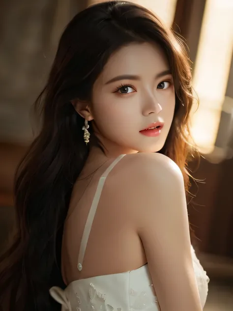 1 girl，full-body shot，long hair，extremely delicate and beautiful，exquisite eyes，There is light on the face，Exquisite details，wear earrings，CG，Breaking through the sky，illustration，sexy pose，Chinese Cartoons，Finger details are exquisite，beautiful，8k wallpap...