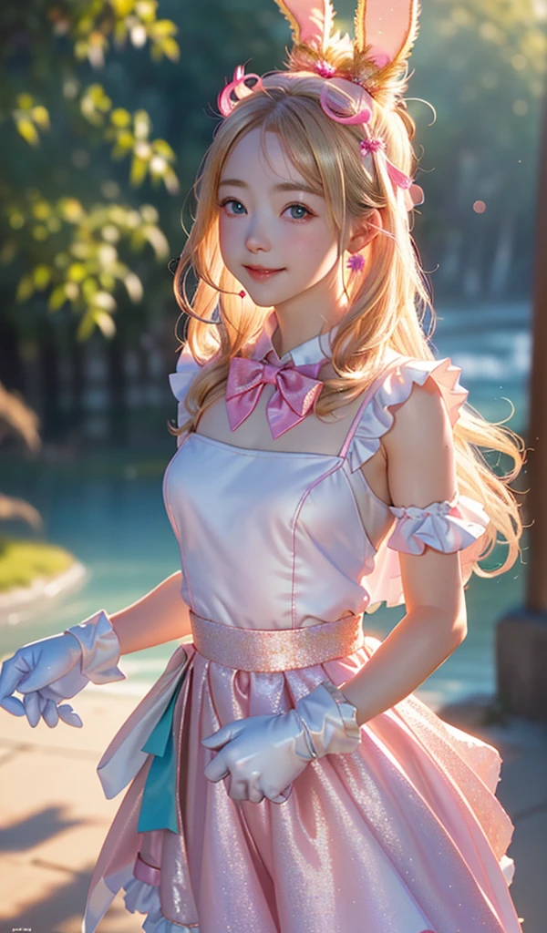 
masterpiece, best quality, extremely detailed CG unity 8k wallpaper, ,, ,(Upper Body head close-up shot of a beautiful little girl), Wendy, Long straight blonde hair,((Mckenna Grace)), (((flat chest))),((pink-Cyan))golden ((Glittering Maid Dress,Bunny Ear Headgear ,glove,Bow-tie,zettai ryouiki))， (()),(),(()),,(()) ,(((fleeing))), (Blush), oil skin ,()，, () (()),,(seductive smile)，,,, ,, (Wonderland),,(),,pretty fac, key art, award winning, intricate detail realism hdr, by (ruan jia and artgerm and range murata), Photorealism, Hyperrealism, ultra realistic, dramatic light, intense shadows, gorgeous view,depth of field