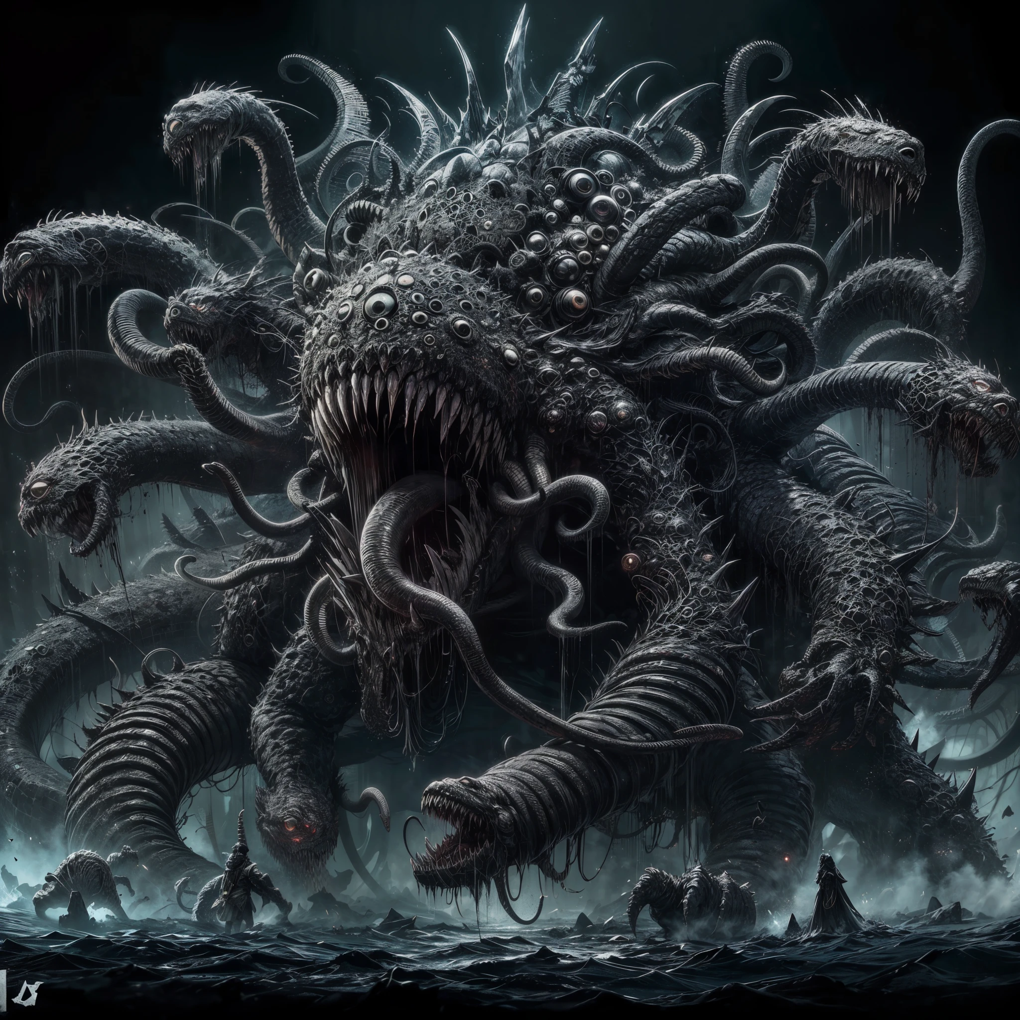 A large monster with tentacles and people walking around it - SeaArt AI