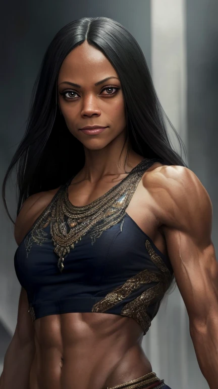 ภาพ 8K ของ Zoe Saldana ที่มีกล้ามเนื้อ, หลอดเลือดดำทุกที่, ยิ้ม, เสื้อผ้าออกกำลังกาย, ซับซ้อน, 3, พื้นหลังยิม, เต็มตัว, มองที่กล้อง, สง่างาม, (ตาสีดำ), มีรายละเอียดสูง, คู่บารมี, การถ่ายภาพดิจิตอล, อาร์ตเจิร์ม และ เรือนเจีย และ เกรก รุตโคว์สกี้, ผมสีดำ, กระจกแตกรอบๆ (ผลงานชิ้นเอก, แสงด้านข้าง, ดวงตาที่มีรายละเอียดประณีตสวยงาม: 1.2), เอชดีอาร์