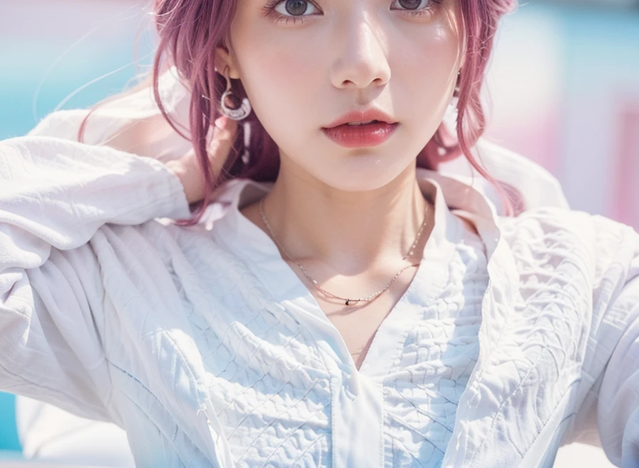 Close-up of a woman with colorful hair and necklace, anime girl with space hair, Soft vitality of Ross Dres, Gubes style artwork, fantasy art style, colorful], vivid fantasy style, Rossdraws cartoon full of vitality, universe and colorful, Gweiz, colorful digital fantasy art, Great art style, beautiful anime style, white skin, Hulk Suit