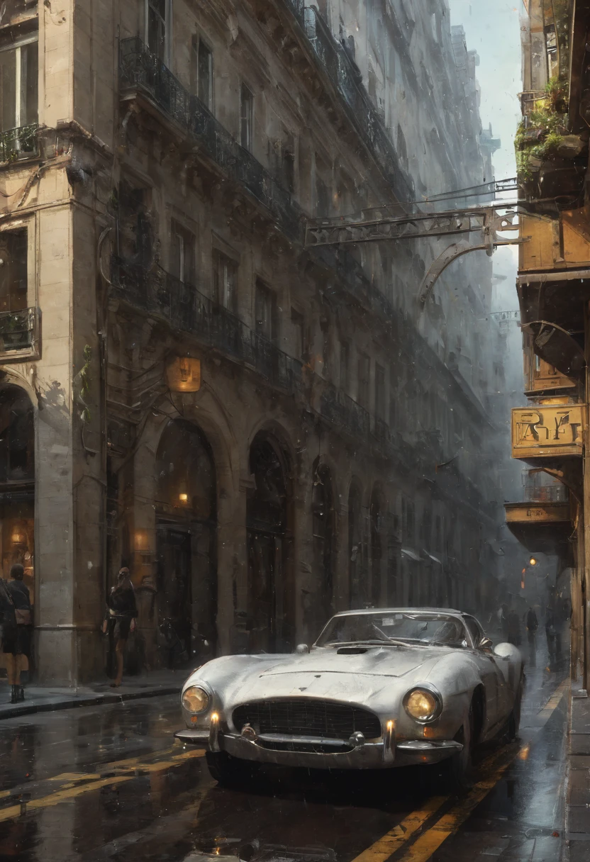 blkmndy, style de récupération, Une voiture de sport Steampunk sillonnant les rues de Paris, rue mouillée avec des reflets, complexe artwork masterpiece, sinistre, affiche du film matte painting, rendu d&#39;octane, Nombre d&#39;or, tendance sur CGSociety, complexe, épique, tendance sur artstation, par artgerm, par H. r. Giger et Beksinski, sinistre, affiche du film matte painting, Nombre d&#39;or, tendance sur CGSociety, très détaillé, vibrant, rendu des personnages cinématographiques de production, modèle de très haute qualité, peinture numérique, peinture à l&#39;huile, coups lourds, peinture qui coule, peinture à l&#39;huile, coups lourds, peinture qui coule, peinture à l&#39;huile, coups lourds, peinture qui coule, faible poly, Art isométrique, Art 3D, Détails élevés, art conceptuel, je suis sur behance, Tracé laser, lisse, netteté, éclairage éthéré, peinture à l&#39;huile, coups lourds, peinture qui coule, noir et blanc, Style bande dessinée