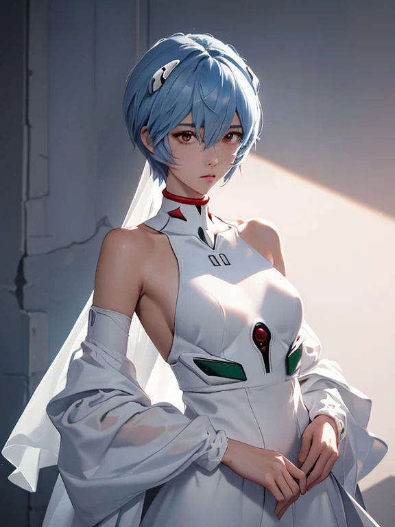 (obra maestra, Mejor calidad), 1 chica, Hermoso rostro, cuerpo hermoso,  ayanami_rey, traje de enchufe, mono, Auriculares de interfaz, white mono