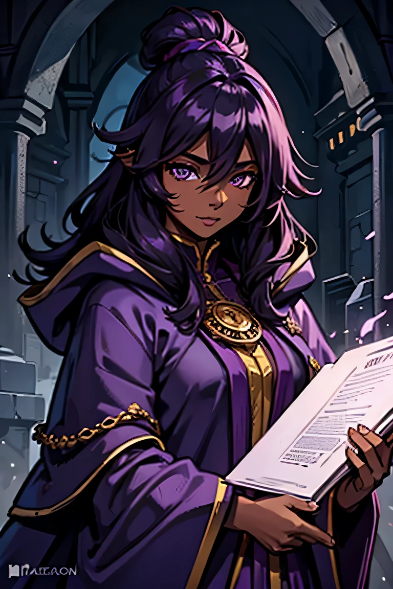 dark-skinned sorceress with purple robes