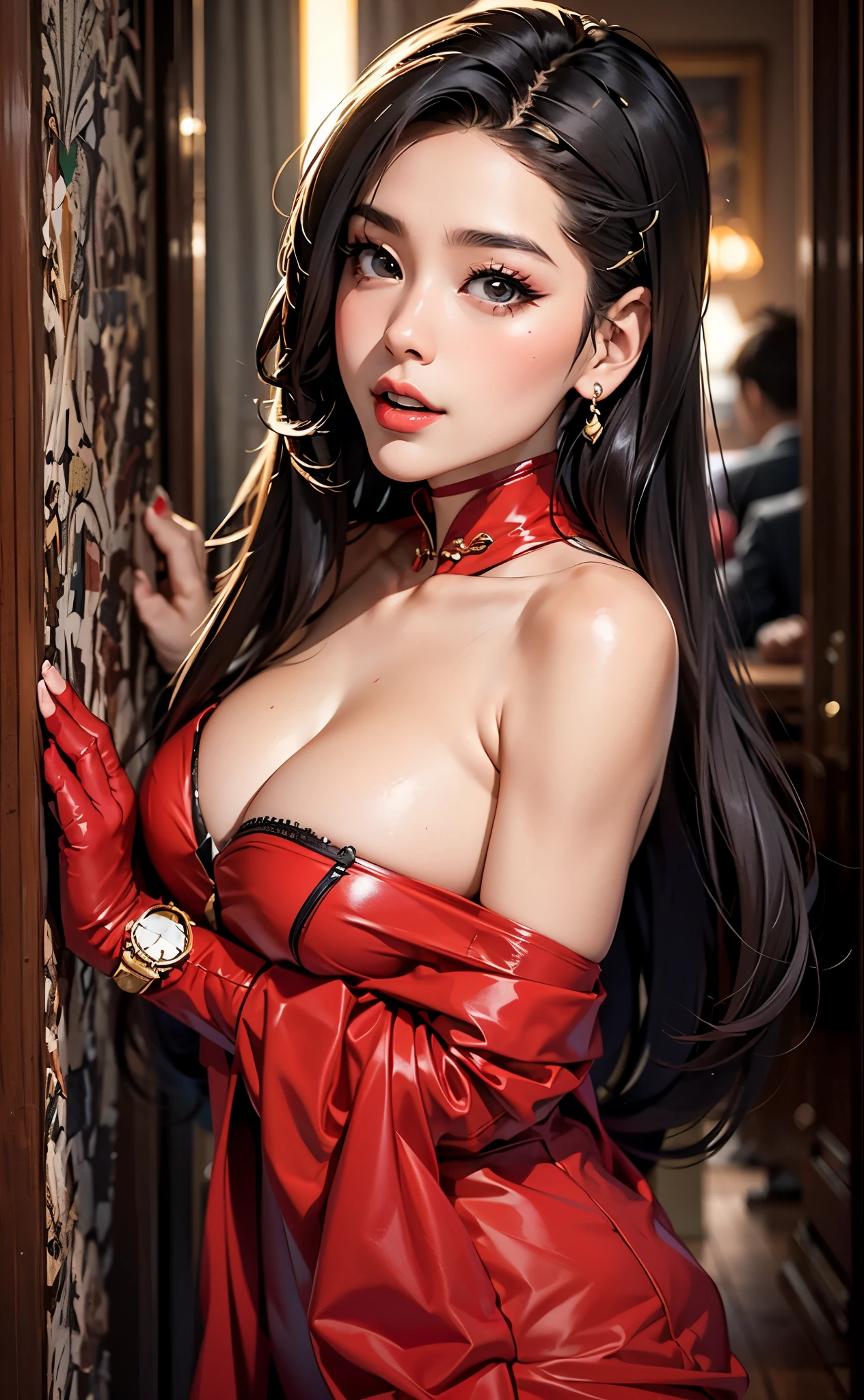 araffe asian woman in red dress posing for a picture, sexy :8, sha xi,  Yoshitomo Nara, 2 8 years old - SeaArt AI