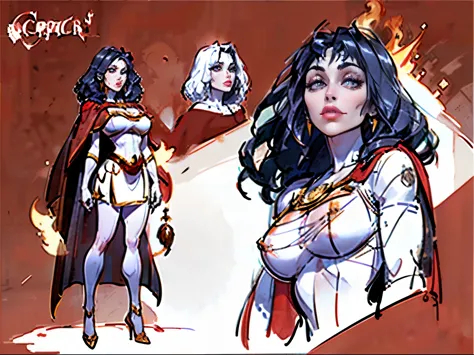 ((masterpiece)),(((best quality))),((character design sheet)), illustration,1woman, environment Scene change,  muscular, (white skin:1.4), ((mother Gothel)), red legs, thick legs, (royalty cape:1.5), scribbles and marks, fire, ((detailed face:1.1)), rough ...