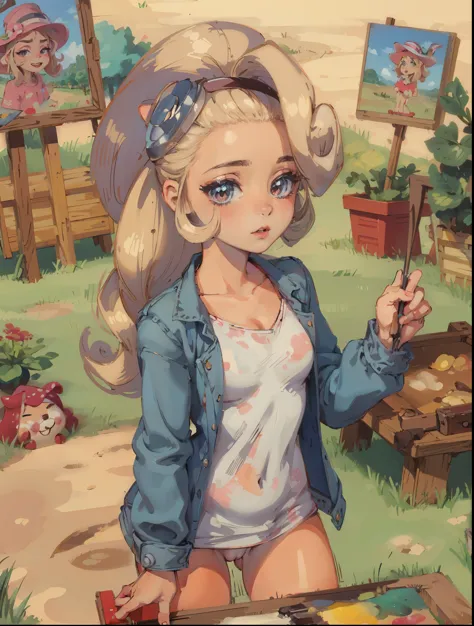 drawing of a woman in a hat and jeans, fanart da coelhinha lola, fofosexyrobutts, Mudar, painted in anime painter studio, commission for high resolution, [ arte digital 4k ]!!, oc commission, also, (nsfw) seguro para o trabalho, Abigail de Stardew Valley, ...