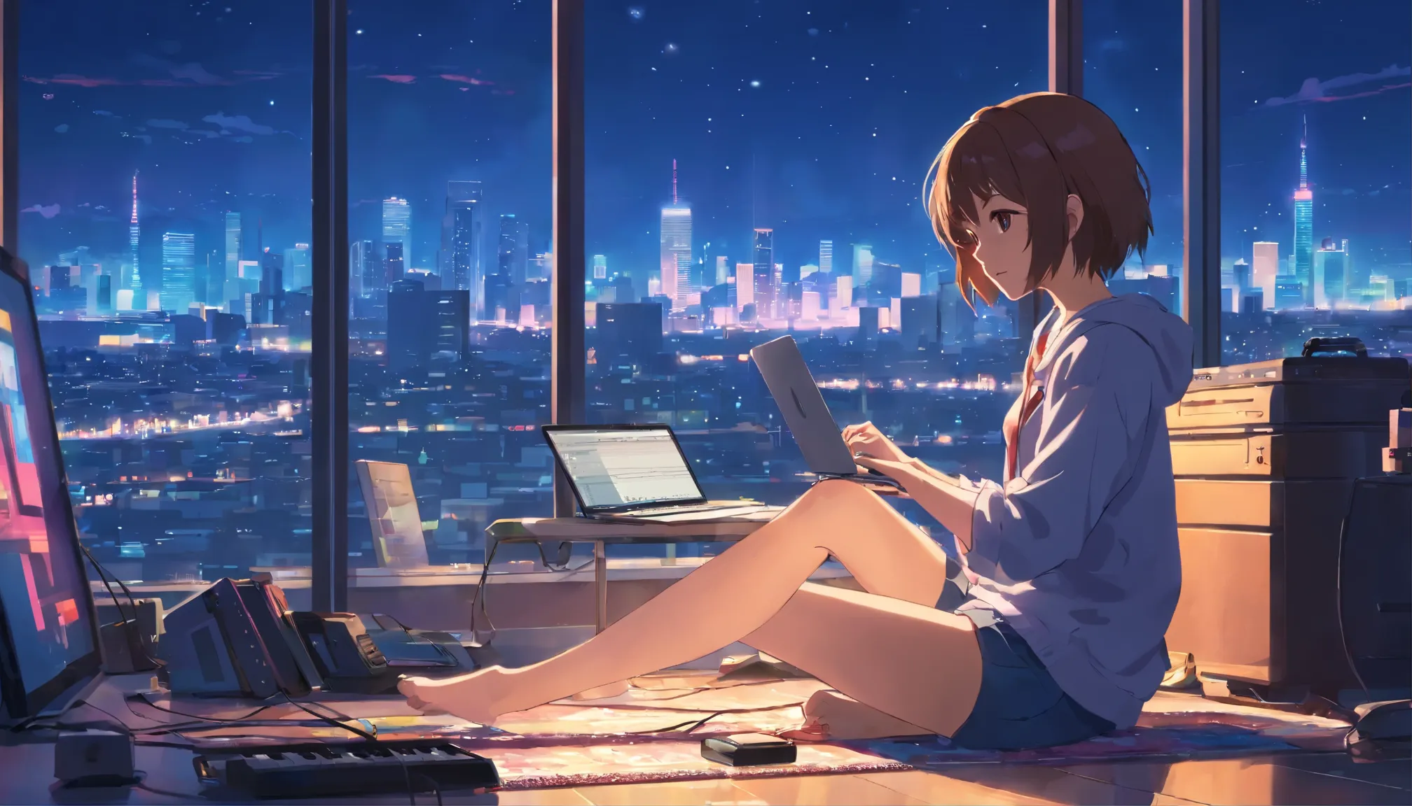 Anime girl reading a book in a window seat in a room - SeaArt AI