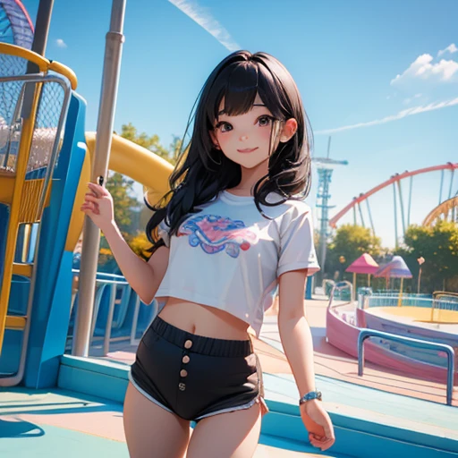 cute kpop girl, pee diaper, wet diaper, tight diaper, full diaper, smile, long hair, black hair, playground, sunny, outside, playplace, sand, waterpark, amusement park, realistic, 3d, 2.5d, photorealistic, 3d render, real, detailed, 3d animated, hyperrealistic, 3d girl