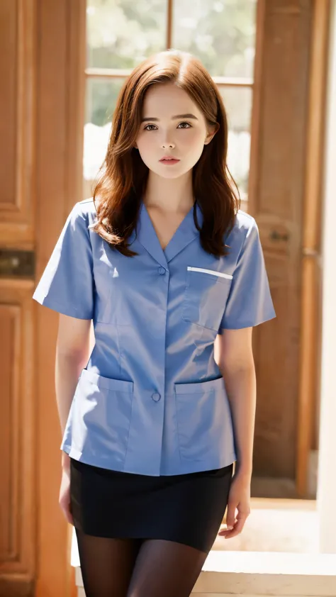 Zoey Deutch, 13 years old, nurse uniform, tights