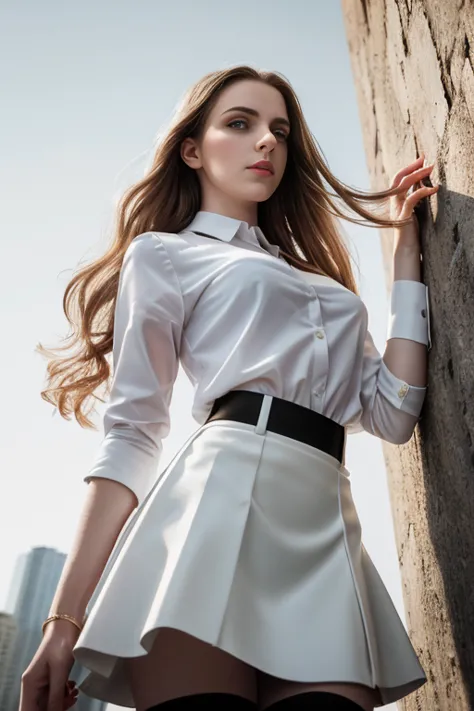 masterpiece, best quality, hyperrealistic, cinematic photo, 18 year old woman, pale skin, Polish amazing slim body, White blouse...