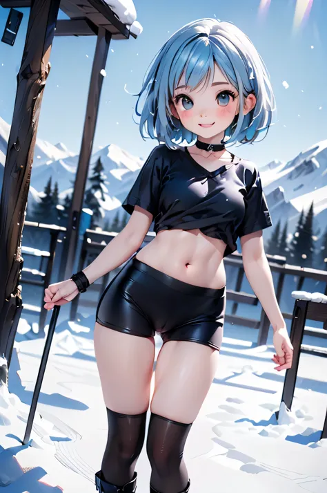 (photorealistic:1.3, highest quality:1.3,8Kmasterpiece, masterpiece:1.3,High resolution,muste piece:1.2),snow mountainに立つ1人の23歳の女性,(bondage ski wear:1.3,choker,boots), beautiful skin, (looking at the camera:1.2),angle(Photo seen from the front bottom:1.3),...