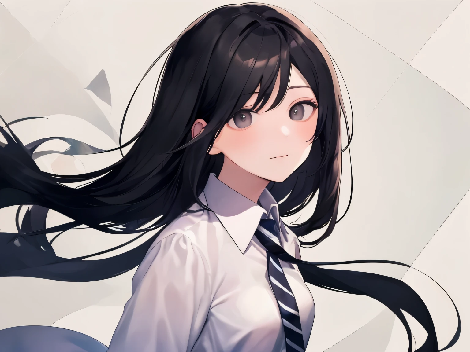 Anime girl with long black hair and a tie standing in front of a wall -  SeaArt AI