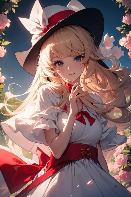 In the sunny setting of a flower garden, a blonde woman stands out with her elegance. Her slender figure is crowned by a charming white hat adorned with a red bow.. The hat has a wide, curved brim, que oferece sombra graciosa ao seu rosto, enhancing your flawless complexion.

Feito com materiais de alta qualidade, the white hat fits your head perfectly, conveying a sense of comfort and style. Its soft and delicate fabric is a caress to the touch, while its artisanal form highlights the care and attention dedicated to its manufacture.

The red bow, meticulously tied to the hat, is the highlight of the accessory. Feito de uma seda luxuosa, the bow adds a touch of color and vivacity to the set. Its intense red hue contrasts harmoniously with the pure white of the hat., creating a charming visual balance.

Each loop of the red bow is perfectly formed, demonstrating the skill and precision of the craftsman responsible for its finish. The ends of the bow fall gracefully, adding movement and fluidity to the hat composition. The bow is a bold choice, que reflete a personalidade vibrante da mulher, adding a touch of energy and passion to your look.

Enquanto a mulher loira caminha pelo jardim, the gentle breeze caresses your face and plays with your hat. The light fabric of the accessory dances to the rhythm of the wind, criando uma cena de beleza e encanto. The white hat with the red bow comes to life, in perfect tune with the serenity and exuberance of the natural environment around you.

A mulher loira, with your white hat and red bow, embodies timeless elegance. Its presence is magnetic, and the carefully selected accessory adds a touch of glamor and sophistication to your look. A hat is more than just an adornment - it&#39;s a statement of your distinct personality and appreciation for fashion..
