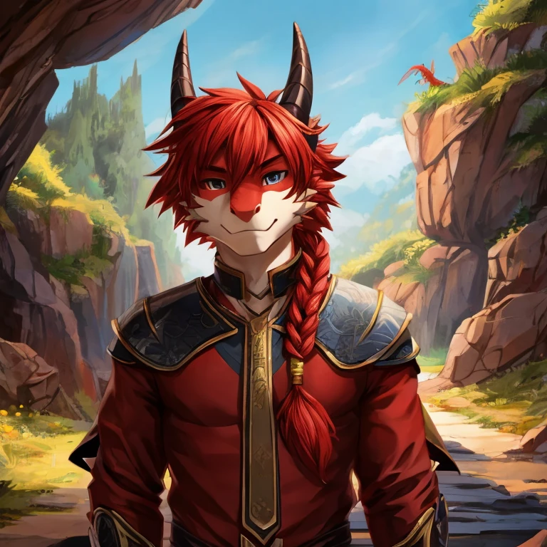 Пушистый дракон-самец, красные волосы, Красная коса, 