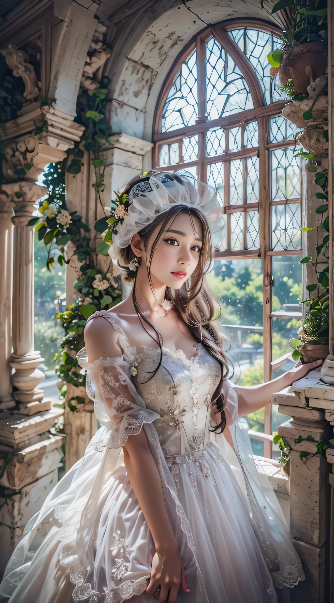 （8K， RAW photos， best qualtiy， tmasterpiece：1.2），（realisticlying， photograph realistic：1.4)
Lolita costume，Lace， Aerith Gainsborough， The upper part of the body， undergarments，exposed bare shoulders， do lado de fora， Old castle， high high quality， Adobe Lightroom， highdetailskin， looking at viewert，