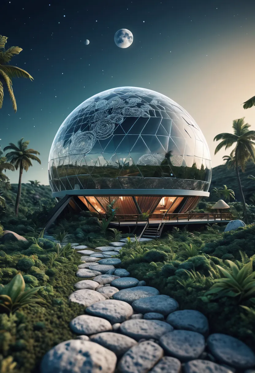 (best quality,4k,8k,highres,masterpiece:1.2),ultra-detailed, A capsuled modern hi-fi hotel-resort, the resort in the planet moon...