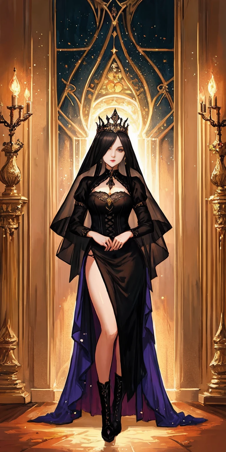 full body of a woman in a dress with a veil, feet together, standing feet together, militar boots, beautiful fantasy maiden slave warrior, beautiful fantasy art portrait, fantasy victorian art, medieval fantasy art, beautiful and elegant queen Roxxane, portrait of queen of light, fantasy portrait art, gothic fantasy art, a beautiful fantasy empress
