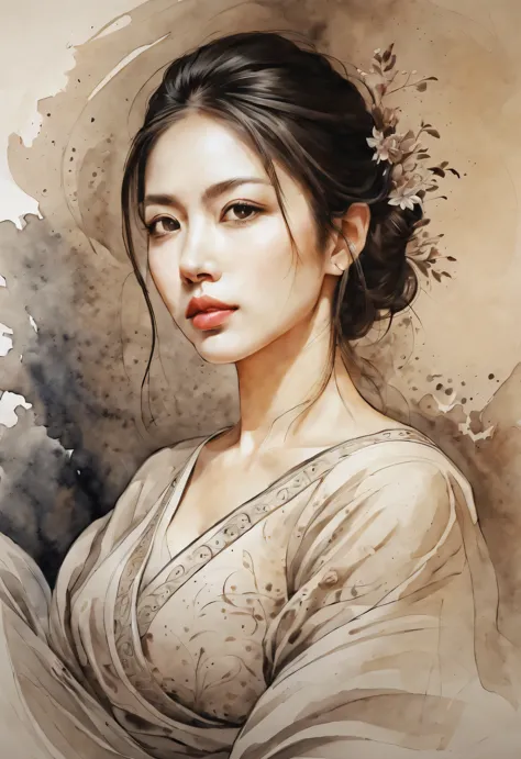 Calligraphy style, portrait, Beautiful detailed