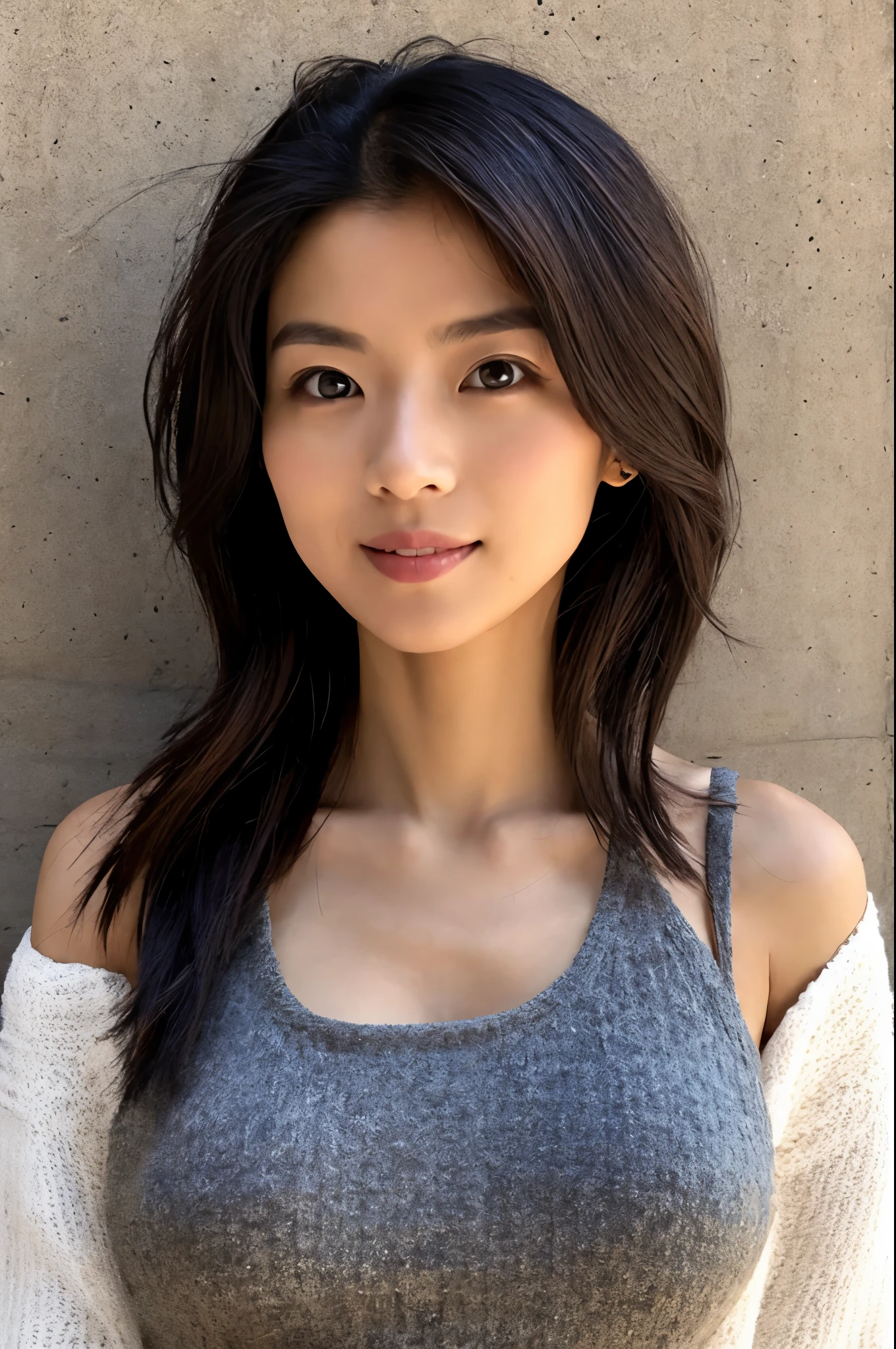 Portrait, A skinny Japanese lady, look at viewer, various hair style, tank top