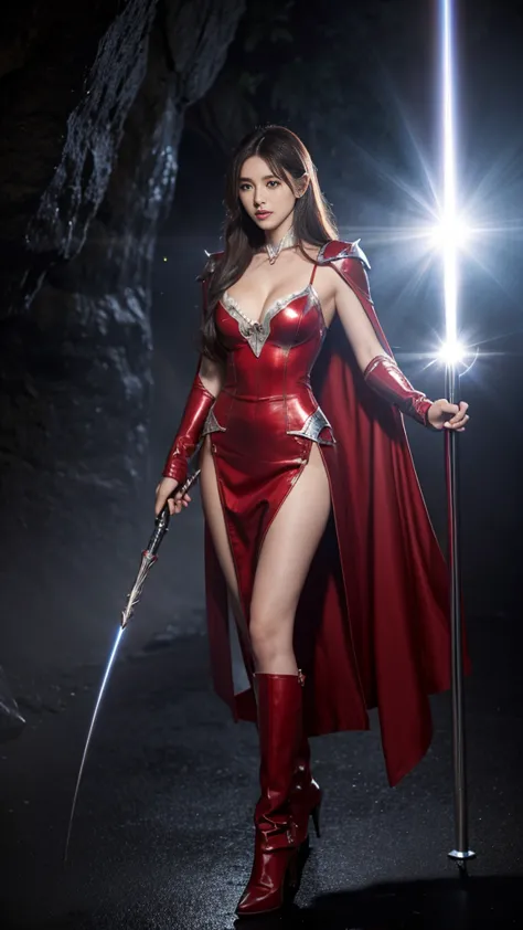 woman in red silver dress, sexy, sexy outfit, ((sexy walk)), immersive art station, ศิลปะfantasyที่มีรายละเอียด, amazing charact...