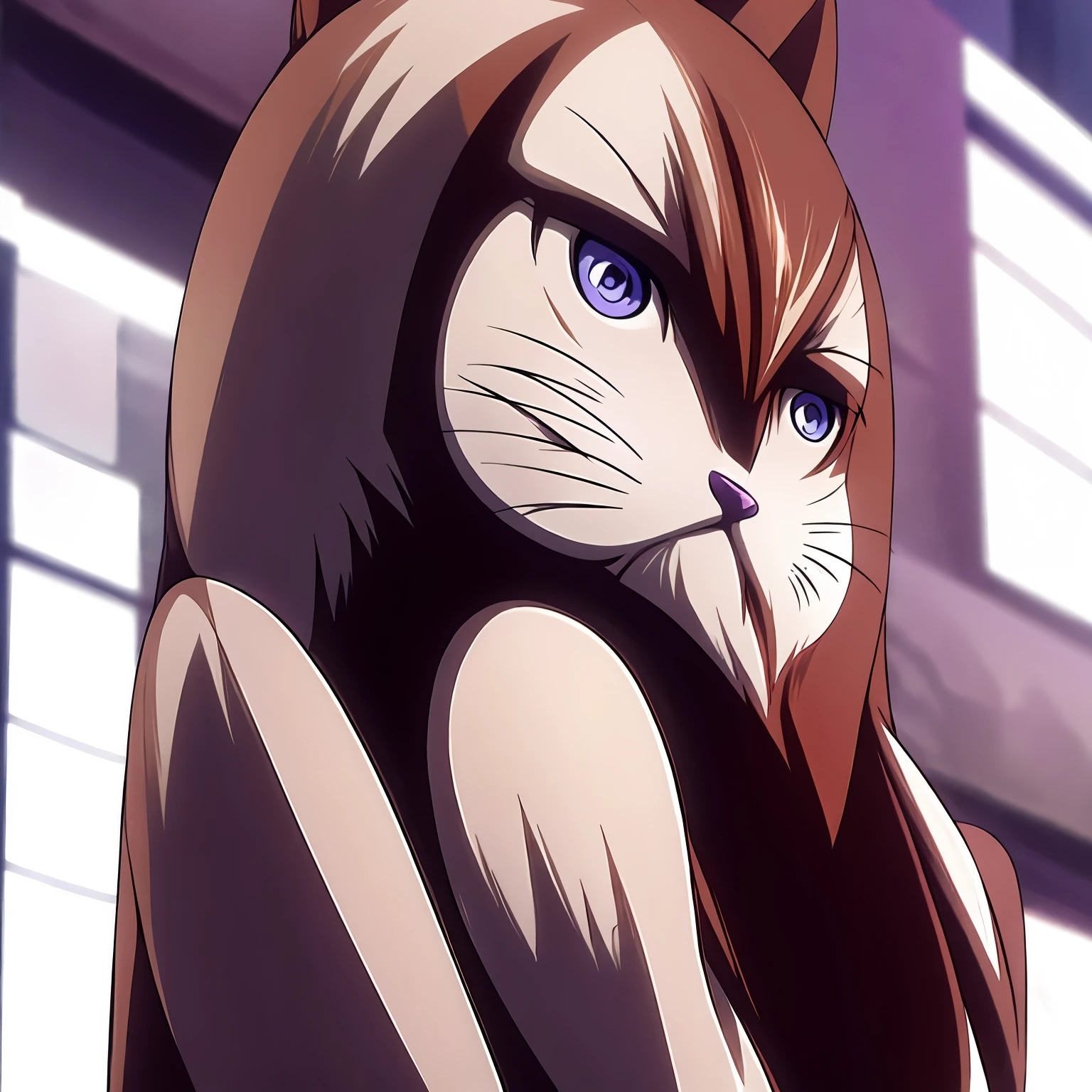 Anime cat with blue eyes and a hood on - SeaArt AI