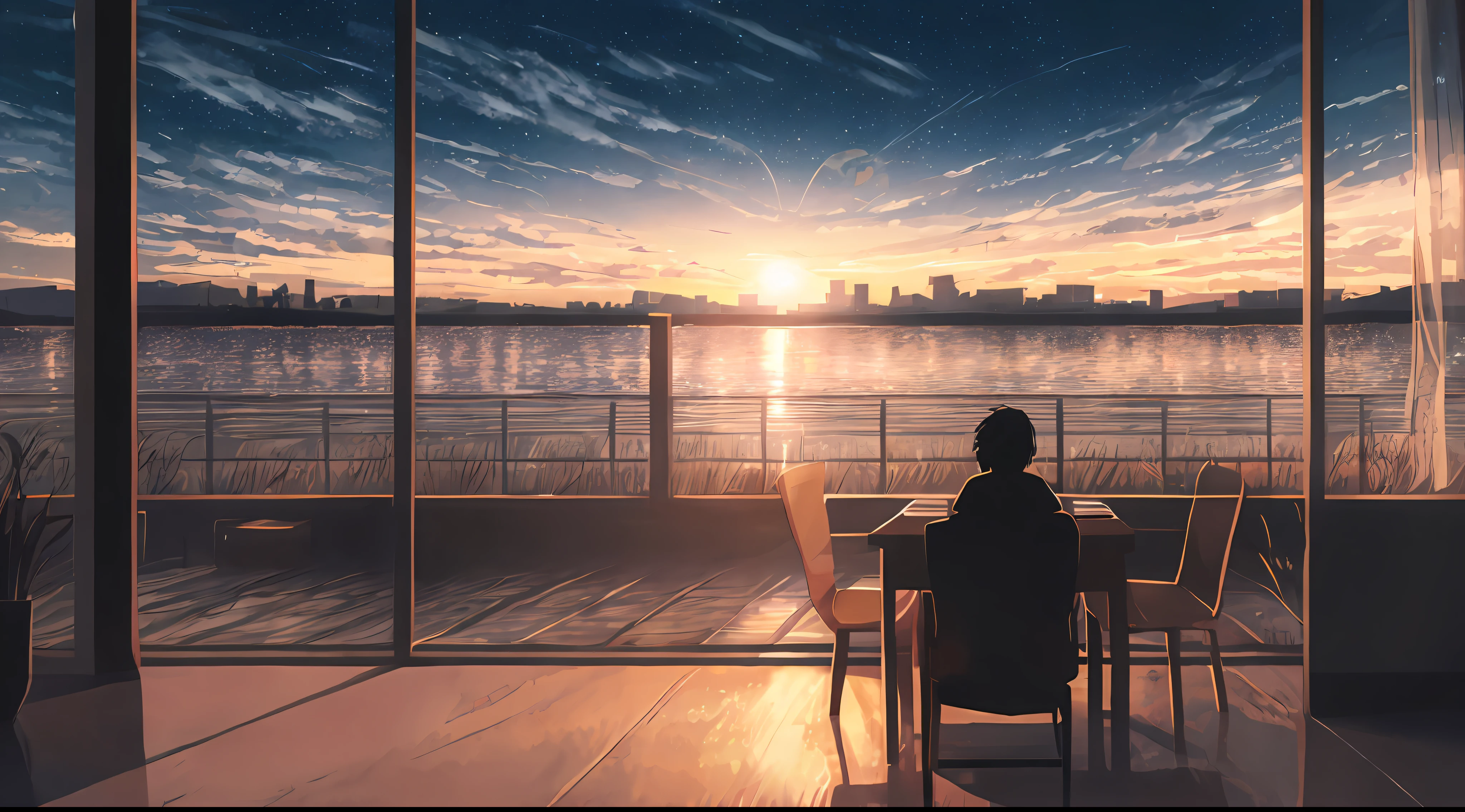 There was a man sitting in a chair，holding a bible in hand, Night Kalmar. digital illustration, Lo-Fi illustration style, Art style, Luo Fei&#39;s return, 2d illustration, 2d illustration, Homlovi, Art Loffy, Art style , anime aesthetics, Artistic lo-fi people. anime atmosphere, Art Loffy, anime art wallpaper 4k, anime art wallpaper 4k