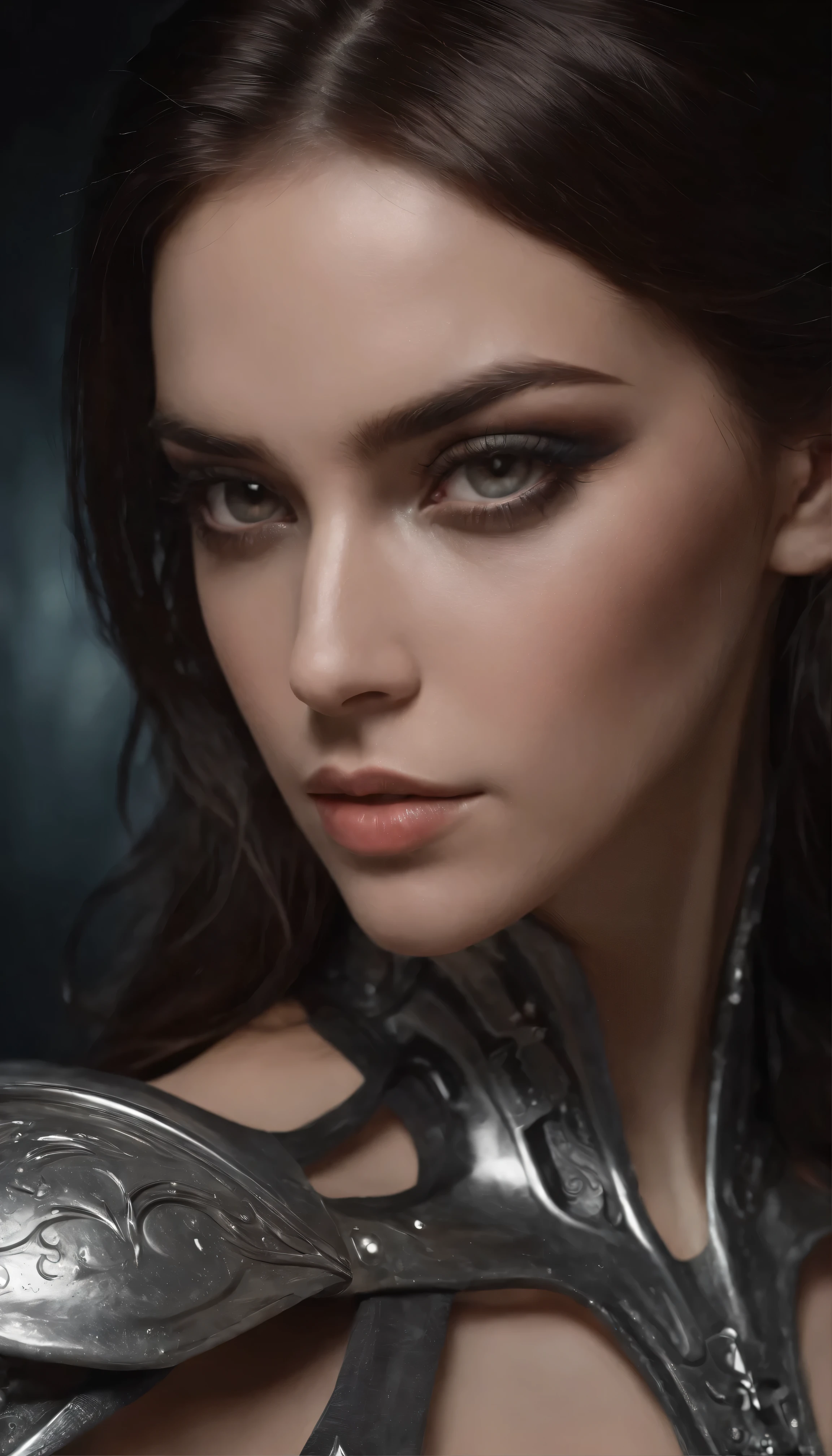 A close up of a woman in a black dress with a sword - SeaArt AI