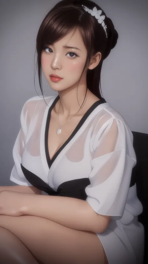arafed asian woman in a white and black dress posing for a picture, realistic. cheng yi, smooth anime cg art, painted in anime p...