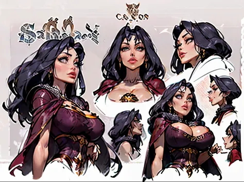((masterpiece)),(((best quality))),((character design sheet)), illustration,1woman, environment Scene change, (white skin:1.4), ((mother Gothel)), (long red dress), (red cape:1.5), (gigantic breasts), scribbles and marks, fire, ((detailed face:1.1)), clean...