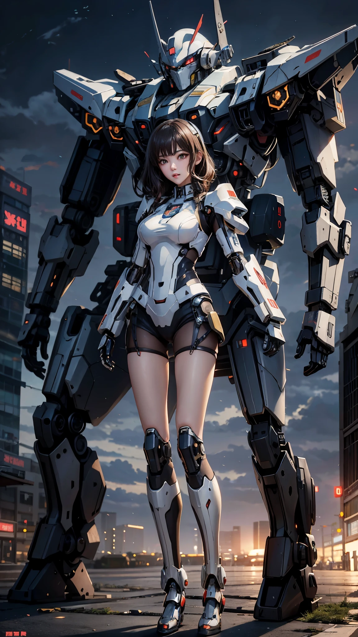 Anime girl in mecha suit, Anime girl mecha, Digital Cyberpunk Anime Art, 8k, Mecha mesh armor girl with delicate face, perfect body, lace black 