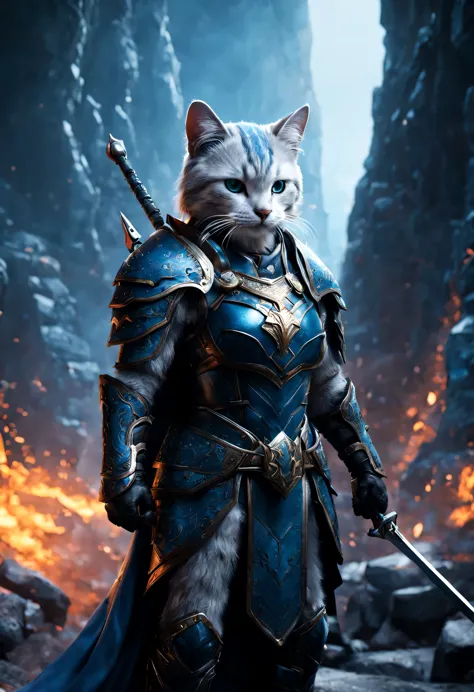 official art, unified 8k wallpaper, super detailed, Beautiful and beautiful, masterpiece, best quality, Costume Animals Page, Dirk Fentas，The goal is one《lord of the ring》style of，Real-world scenarios，Epic war scenes，(Many cute cat warriors:1.2), (whole bo...